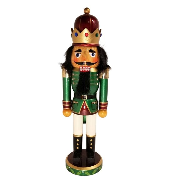 Nutcracker King Wood Nutcracker 14'' Green Burgundy Jeweled Crown Christmas - Picture 7 of 7